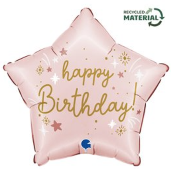 Folienballon - Happy Birthday, rosa Stern - ø 46cm